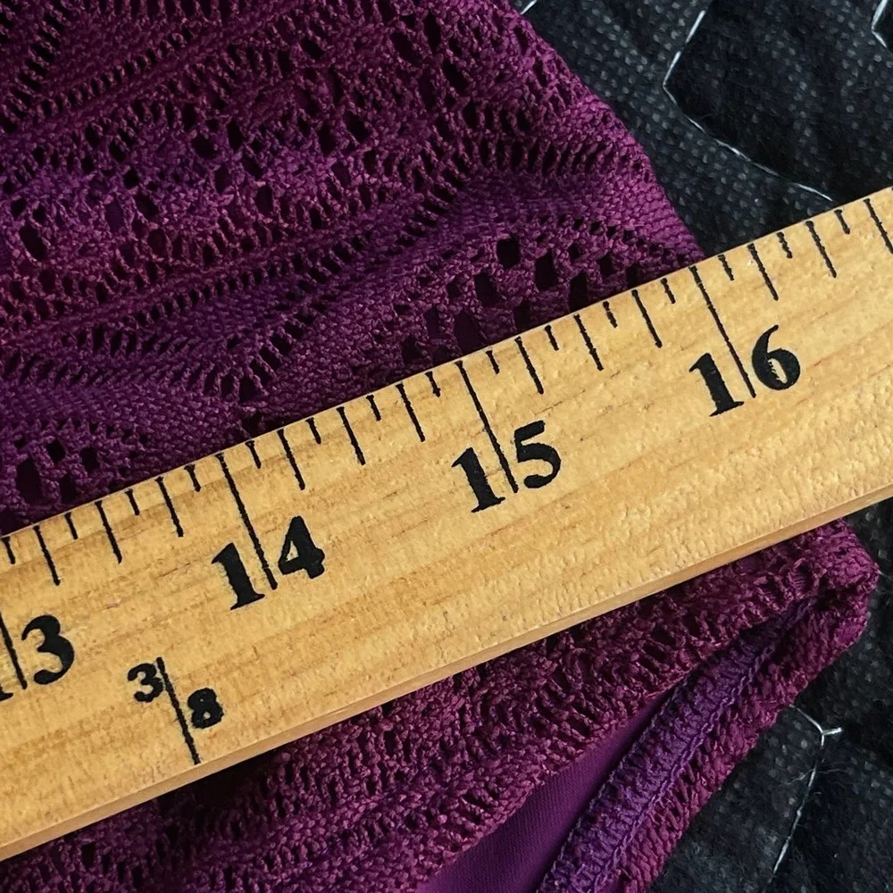 SO Swimsuit Womens Large‎ Purple One Piece Halter Crochet Overlay